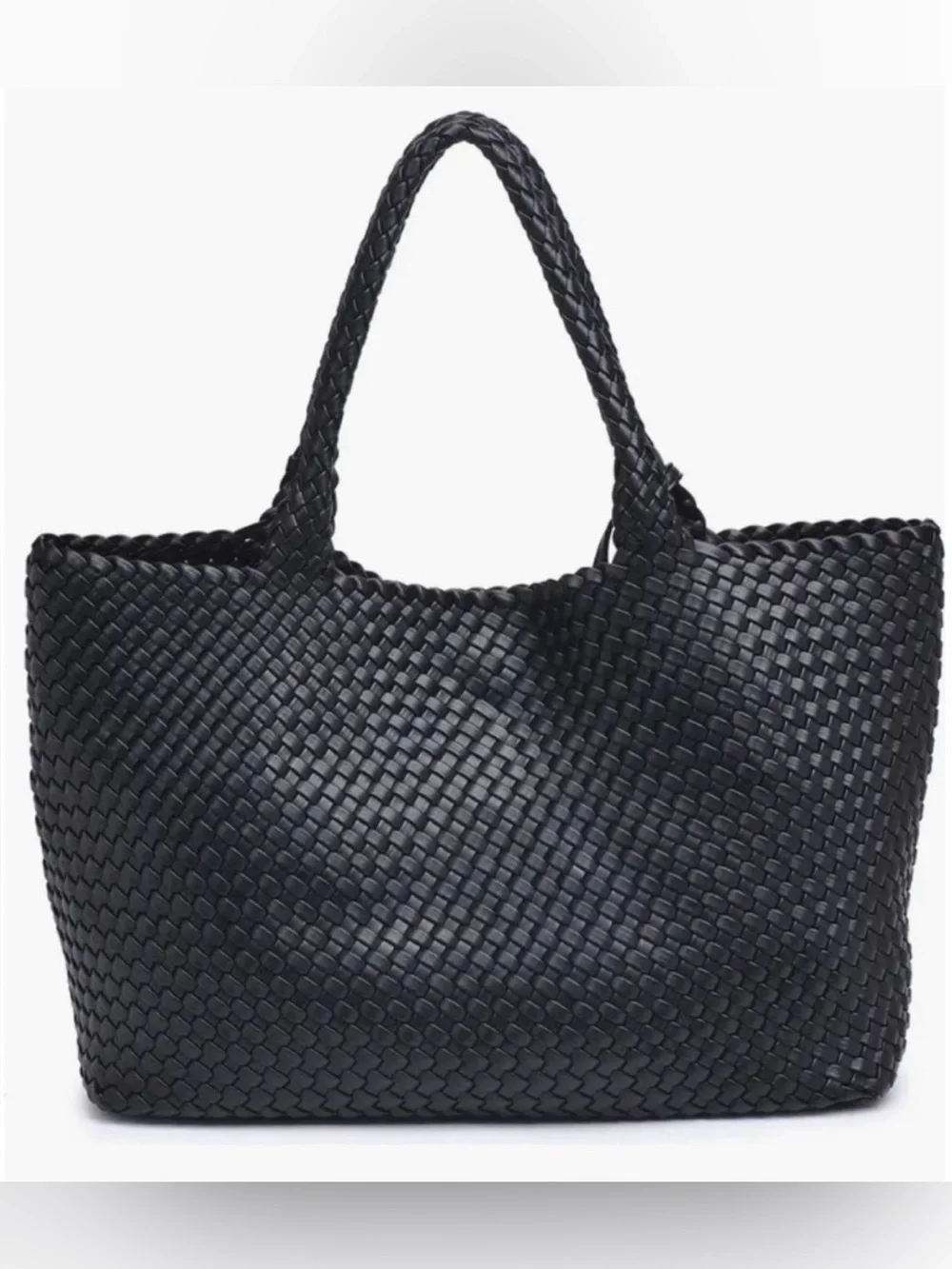 Moda Luxe Black Woven Large Tote Bag + Pouch NWT
